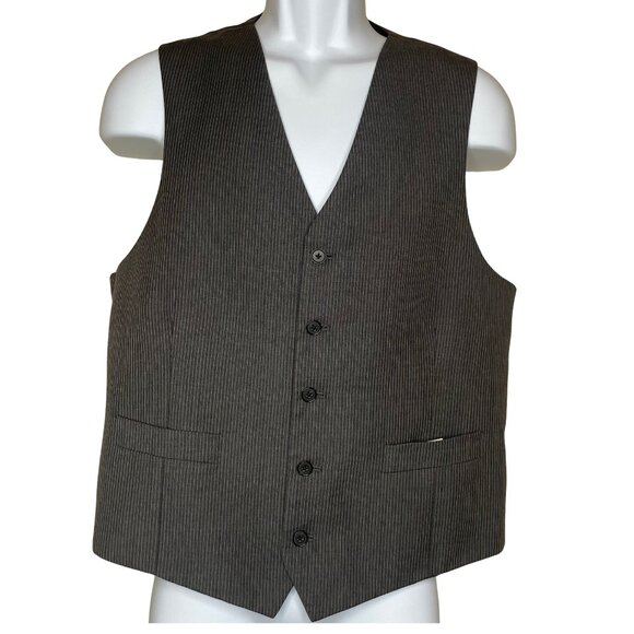 Vintage Other - Men's Pinstripe Wool Vest 40L Dark Gray Charcoal Suit Waistcoat Event Occasion